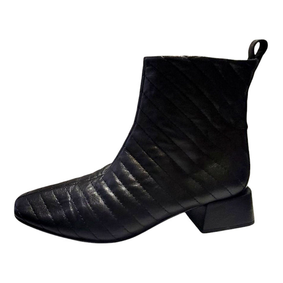 NAPOLEONI QUILTED BLACK Leather Block Heel Zipped Women Booties - Italy Size 38 - Picture 1 of 9